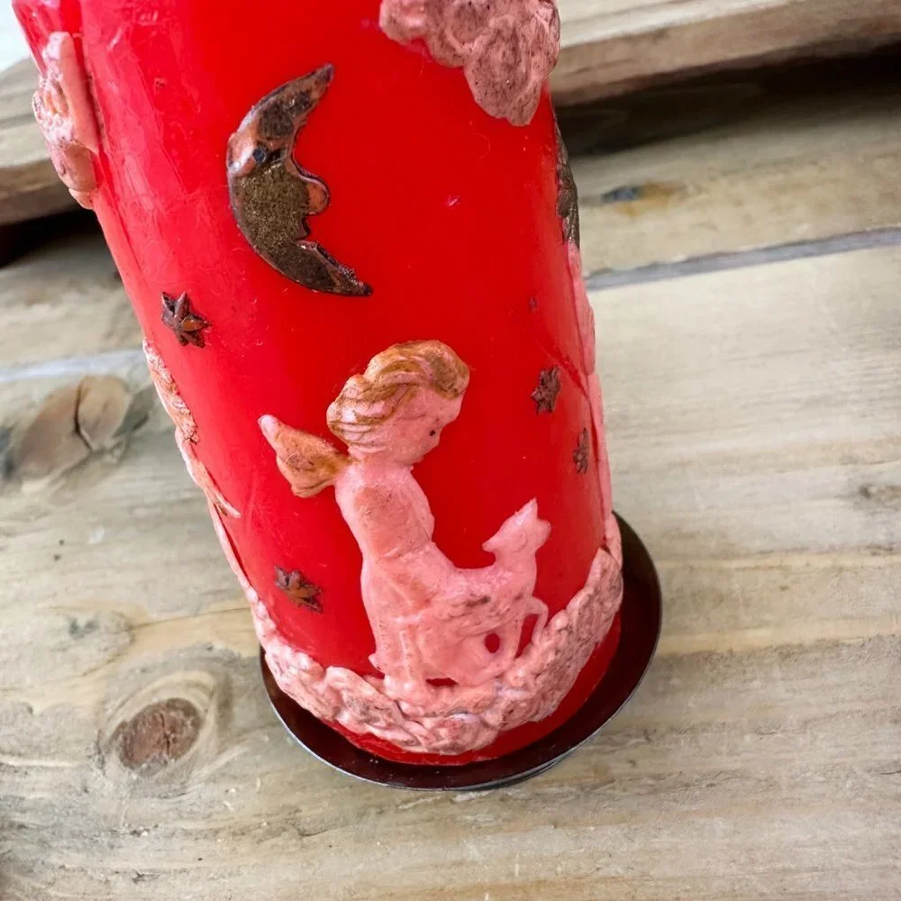 Vintage Christmas Candle Red Angels Crescent Moon Comet 2